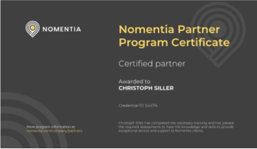 Nomentia partner program certificate