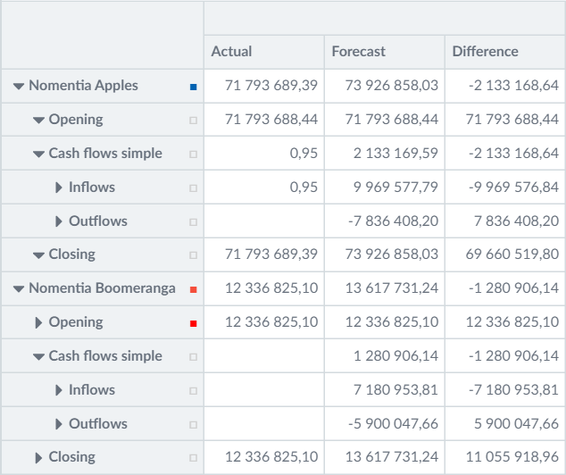 Long-term cash flow forecast table