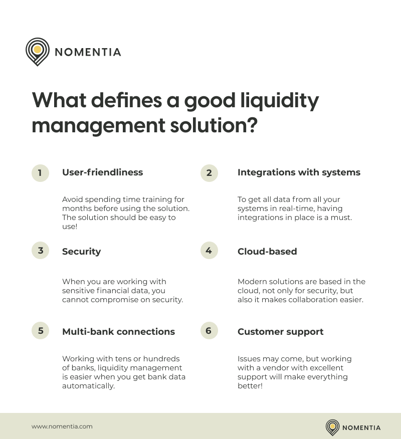 Characteristics of a good liquidity management solution