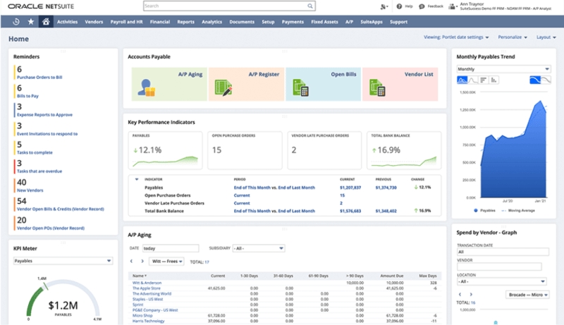 Oracle Netsuite solution screenshot